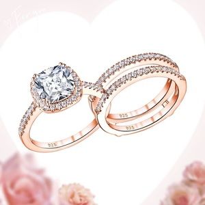 💕1.75ct Rose gold Engagement ring double guard wrap wedding bands gift set
